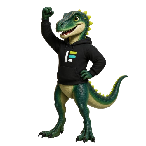 Mascote da Prumio comemorando